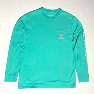 Vineyard Vines Girls Size XL (16) Teal Long Sleeve Pineapple Pocket Tee